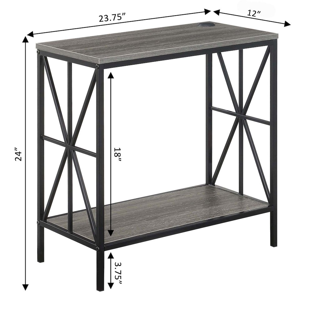 Tucson Starburst Chairside End Table with Charging Station and Shelf, Weathered Gray/Black. Picture 7