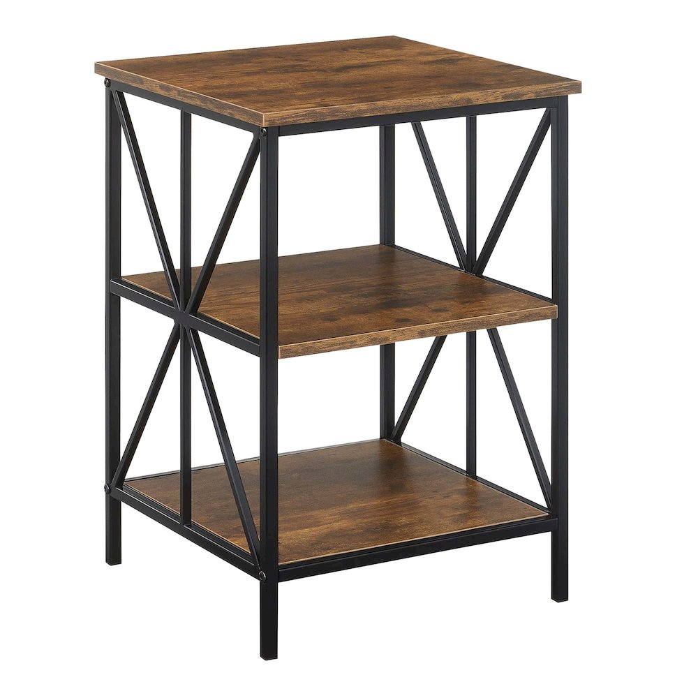 Tucson Starburst End Table with Shelves, Barnwood/Black. Picture 1