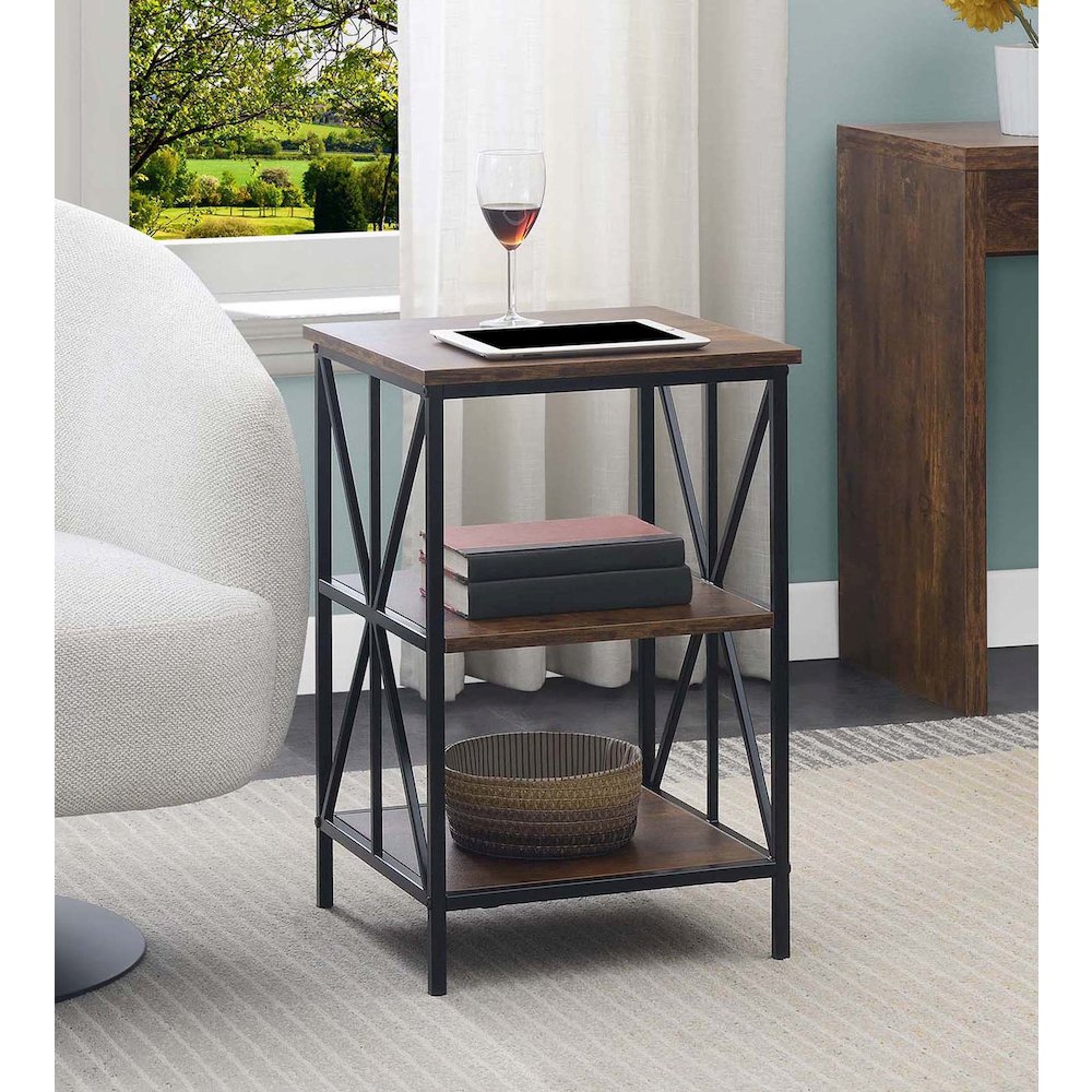 Tucson Starburst End Table with Shelves, Barnwood/Black. Picture 2