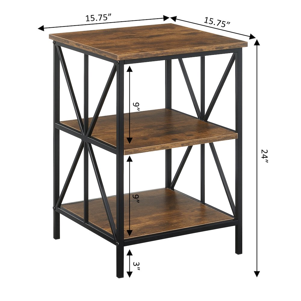 Tucson Starburst End Table with Shelves, Barnwood/Black. Picture 5