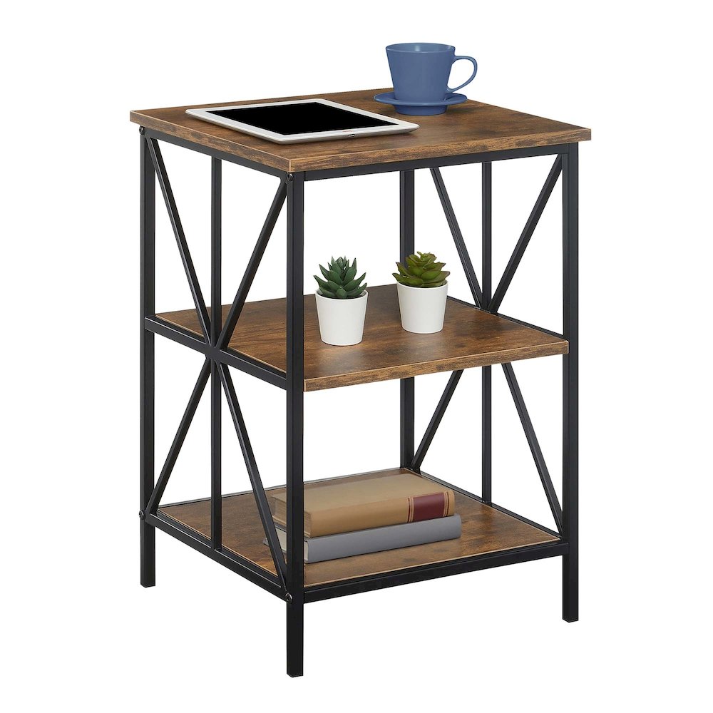 Tucson Starburst End Table with Shelves, Barnwood/Black. Picture 3
