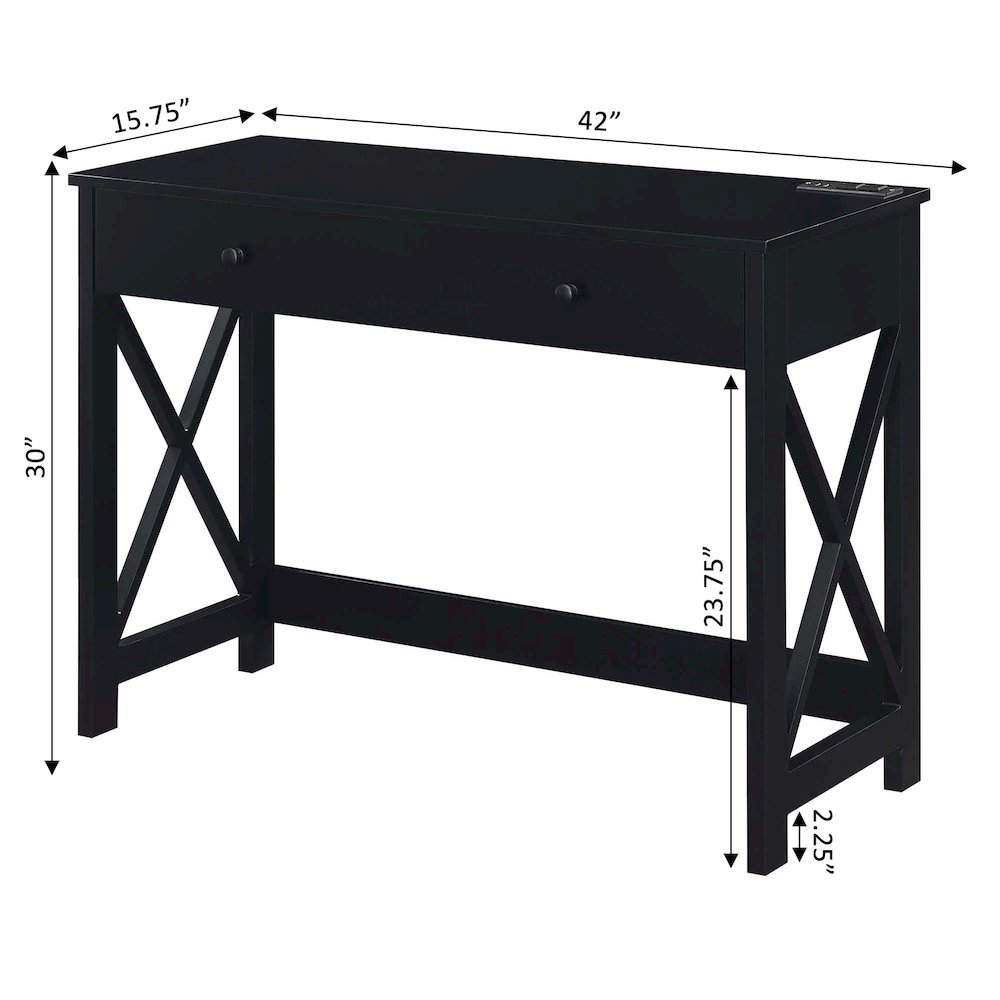 Oxford 42 inch Desk with Charging Station Black. Picture 8