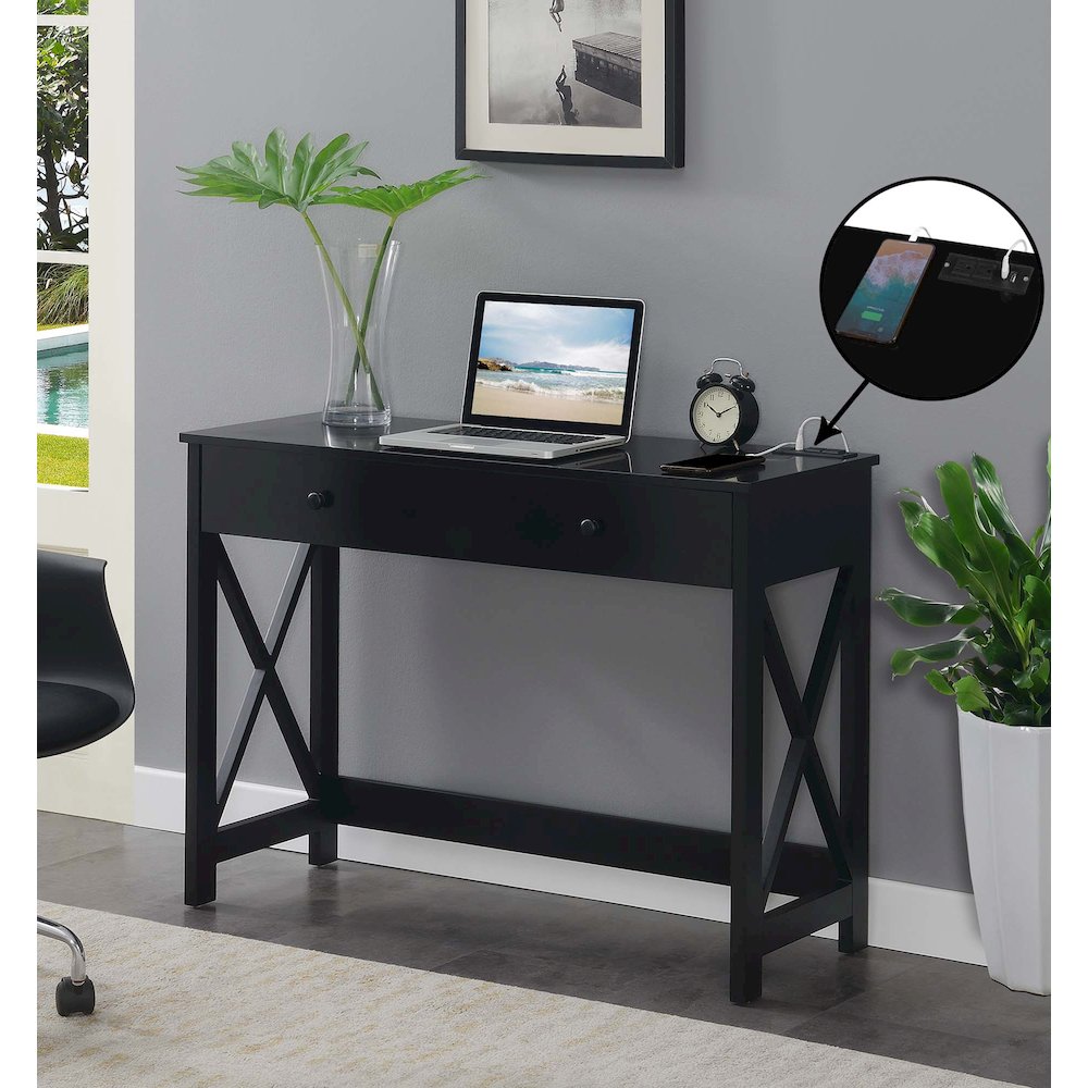 Oxford 42 inch Desk with Charging Station Black. Picture 2