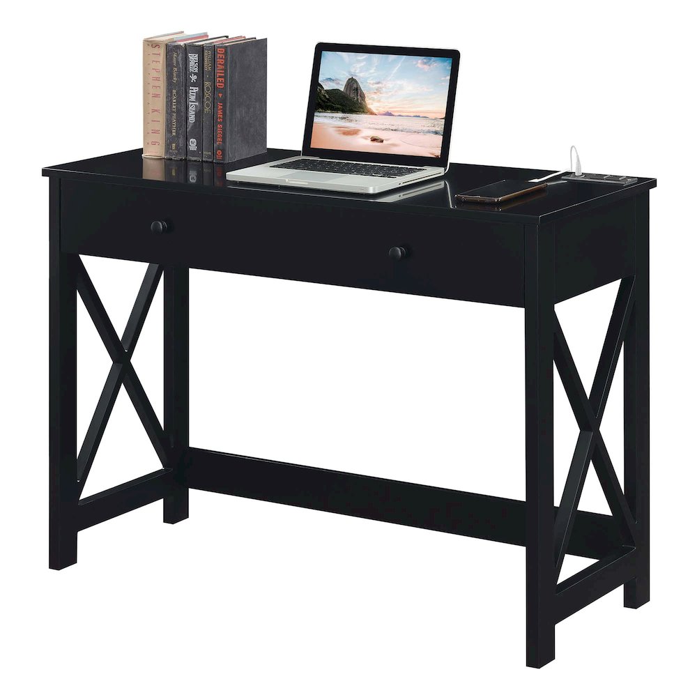 Oxford 42 inch Desk with Charging Station Black. Picture 3