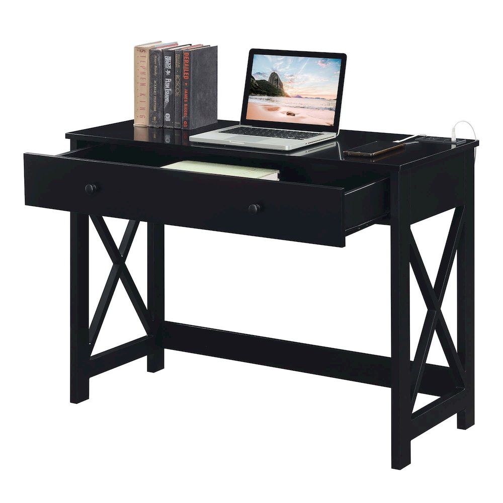 Oxford 42 inch Desk with Charging Station Black. Picture 4