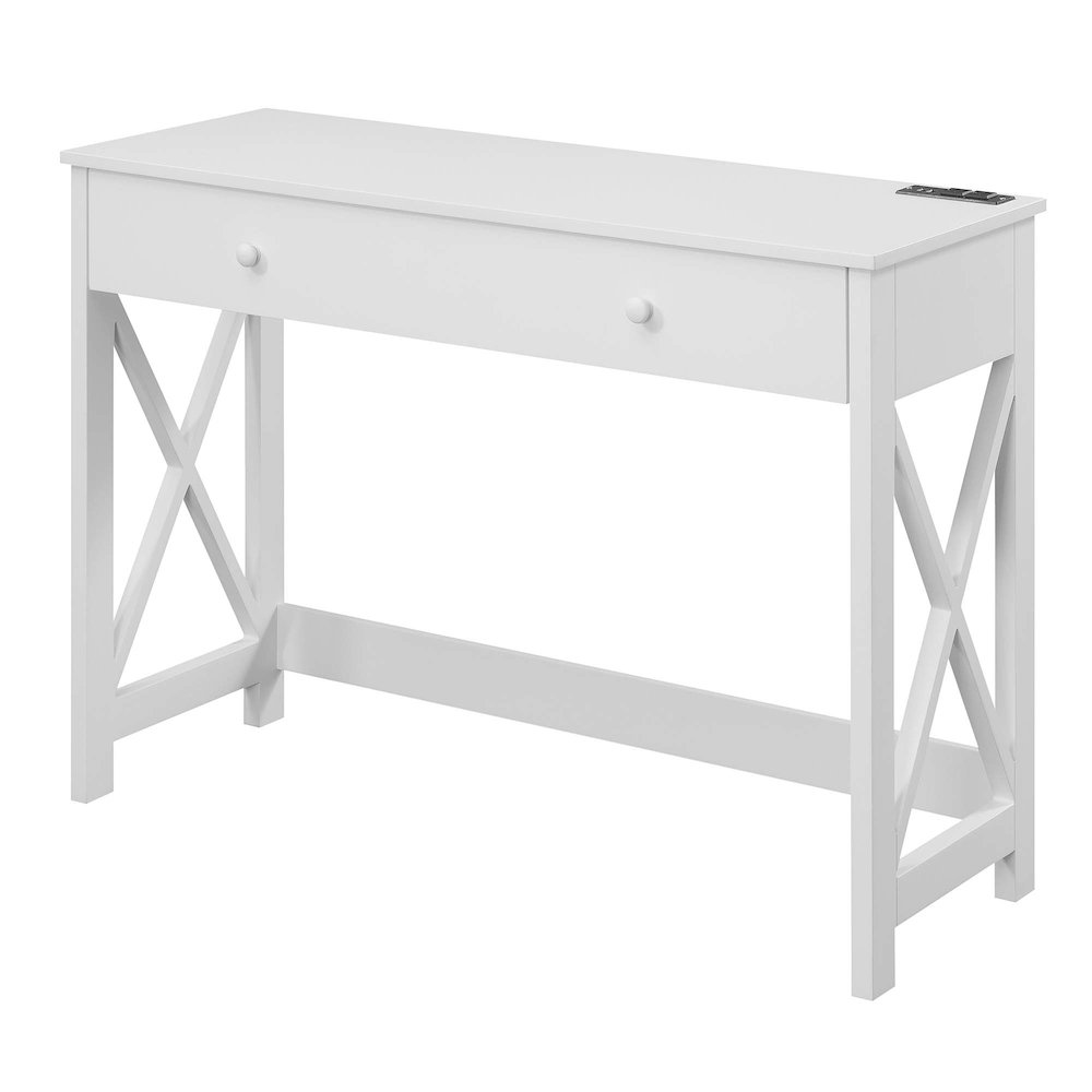 Oxford 42 inch Desk with Charging Station White. Picture 1