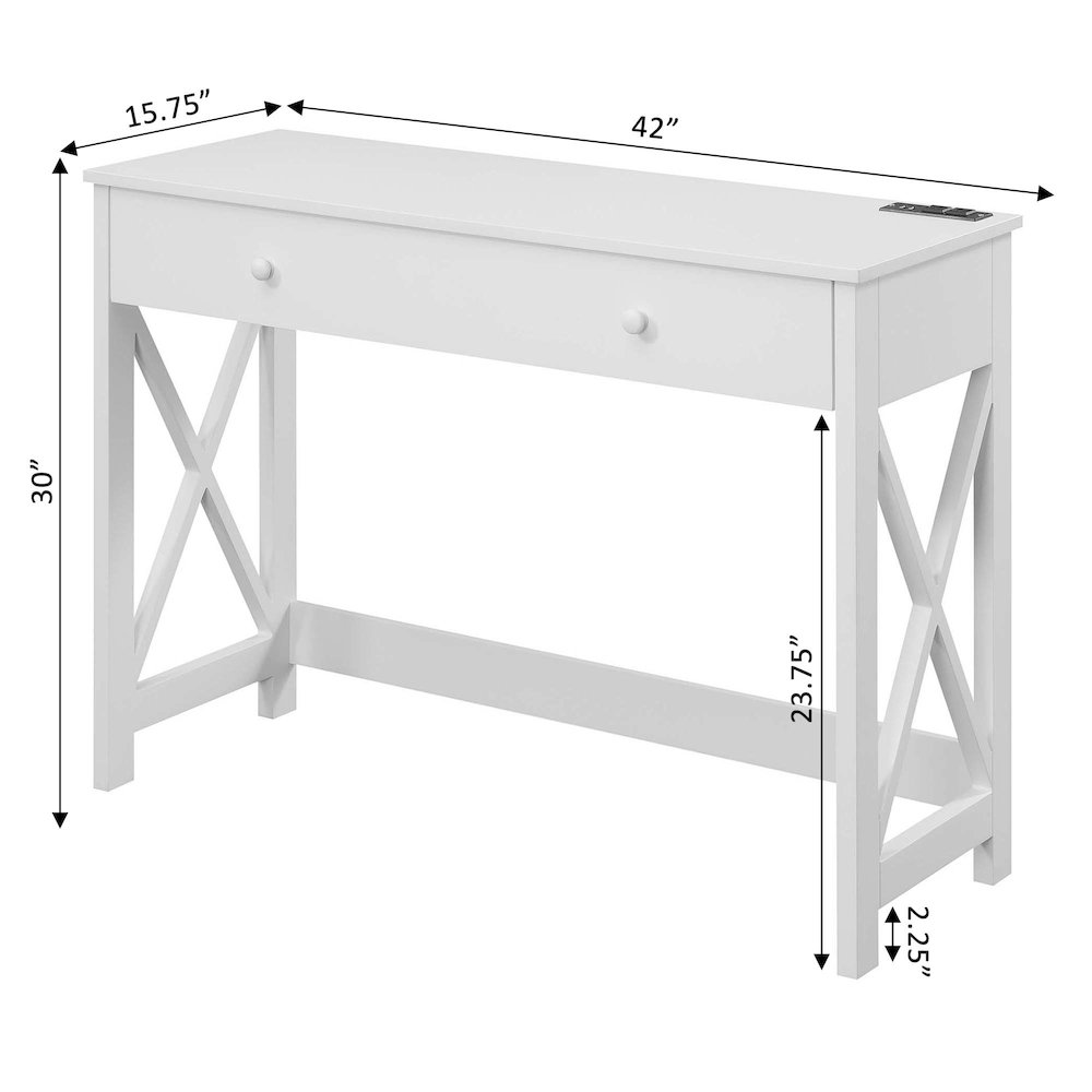 Oxford 42 inch Desk with Charging Station White. Picture 8