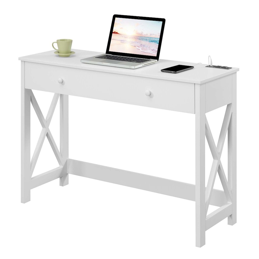 Oxford 42 inch Desk with Charging Station White. Picture 3