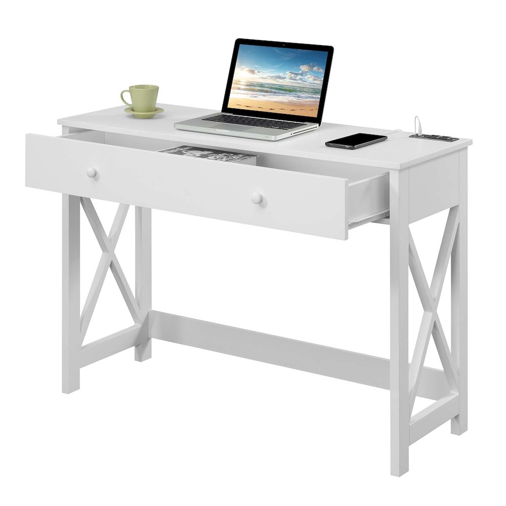 Oxford 42 inch Desk with Charging Station White. Picture 4
