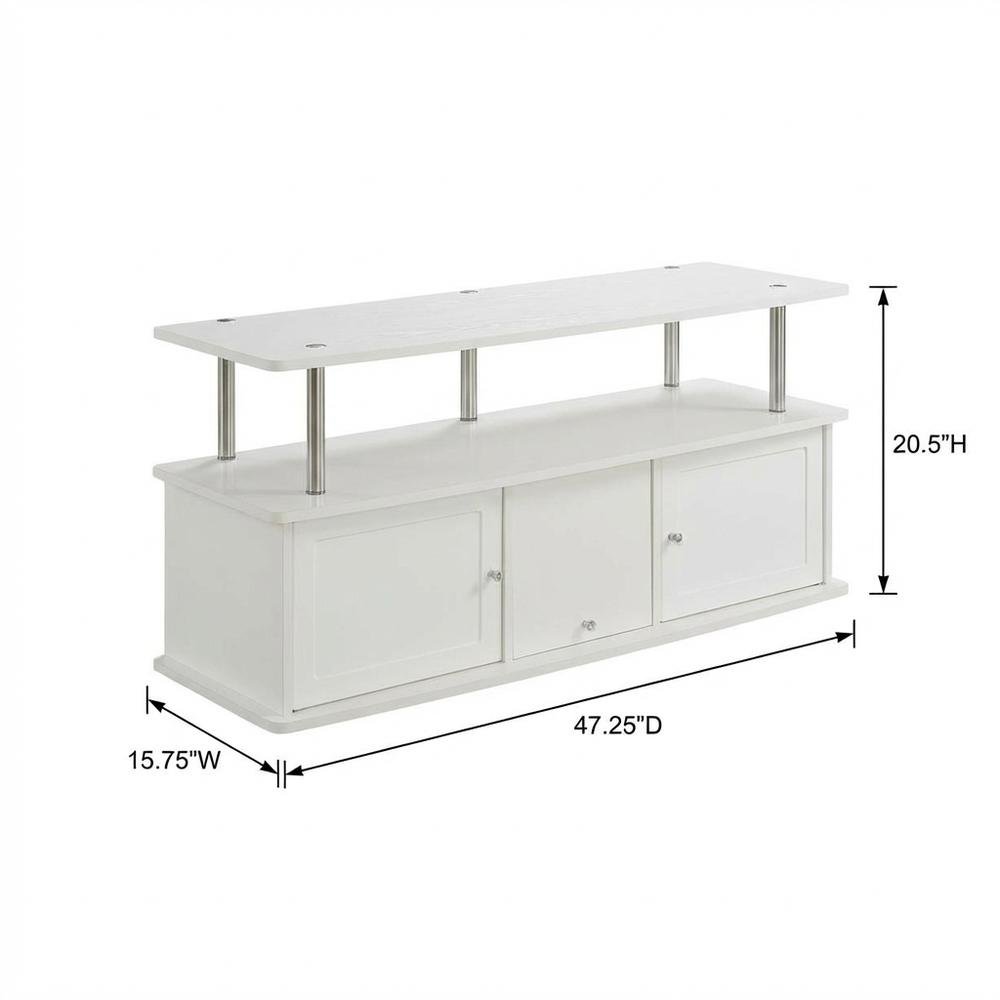 White TV Stand with 3 Storage Cabinets and Shelf for Up to 55-Inch TVs. Picture 7