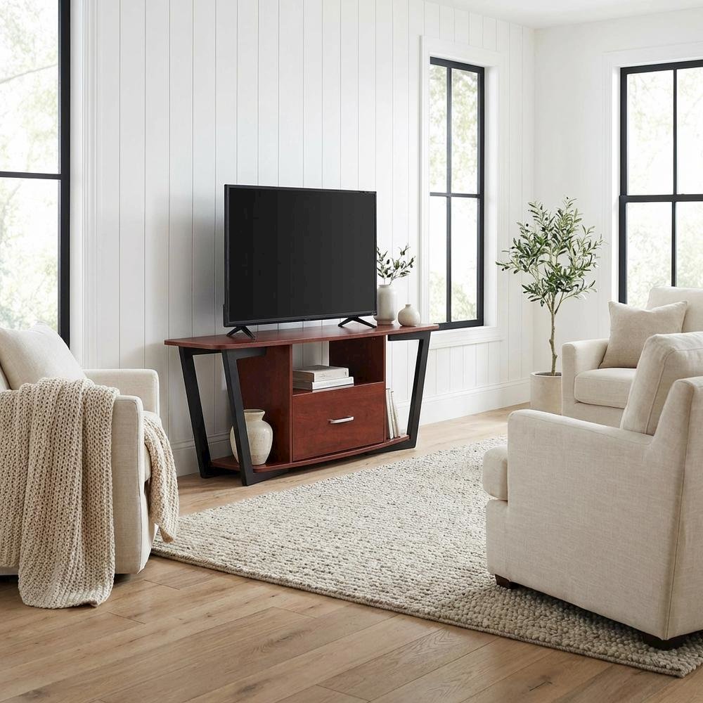 Brown Graystone TV Stand, Shelves, TVs up to 65 Inches, Powder-Coated Metal. Picture 3