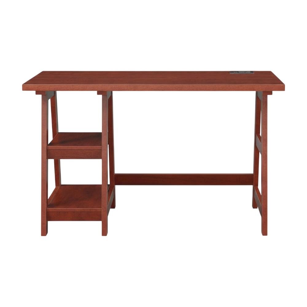 Cherry Trestle Desk, Integrated Charging Station, Melamine Finish. Picture 4