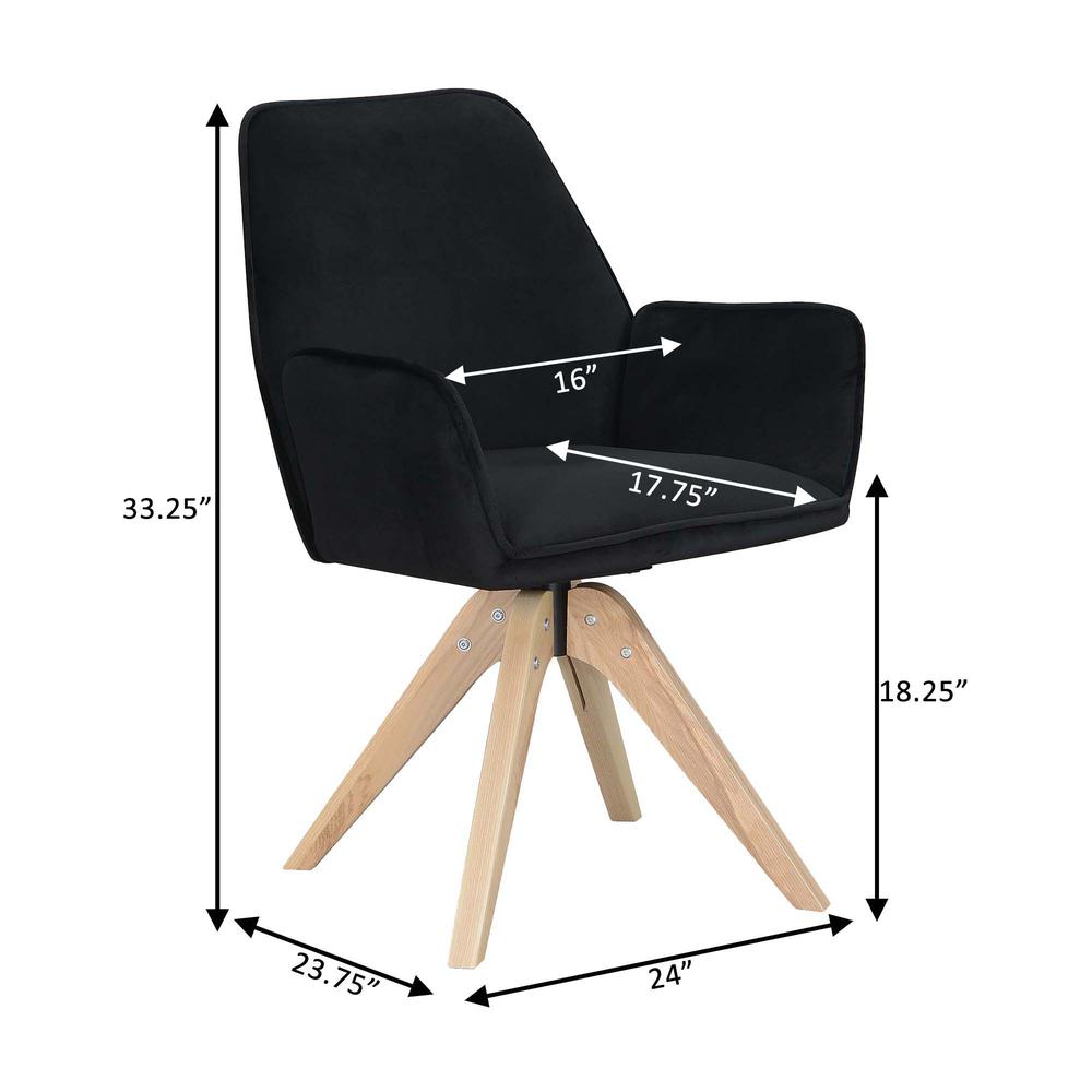 Take a Seat Miranda Swivel Accent Chair, Velvet Black/Natural Wood. Picture 7