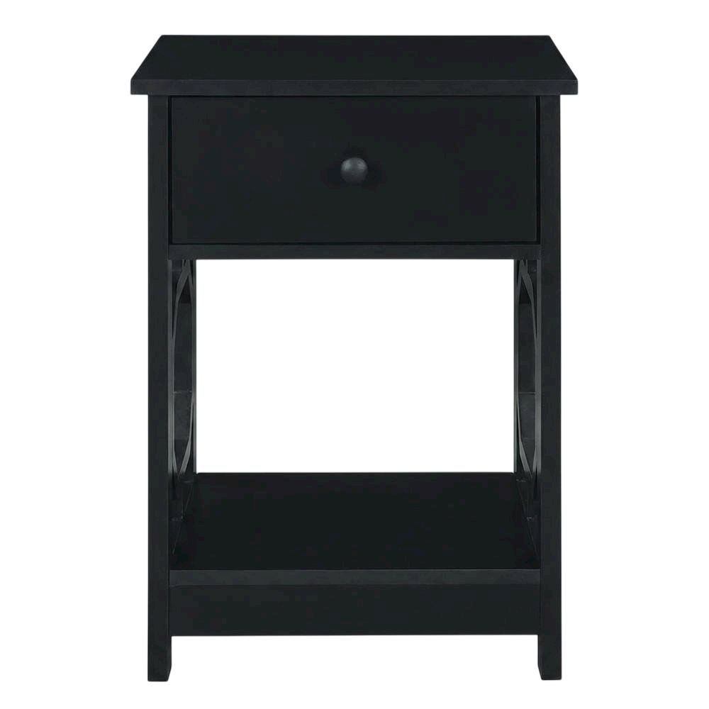 Black end table with single drawer for versatile living space use. Picture 4