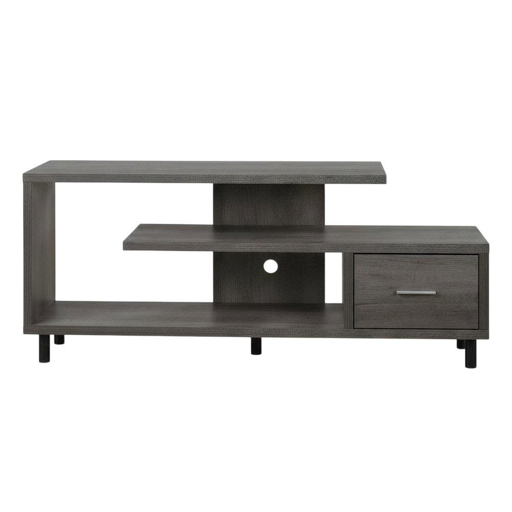 Gray TV stand with 1 drawer and shelves for 65-inch TVs, modern style. Picture 4