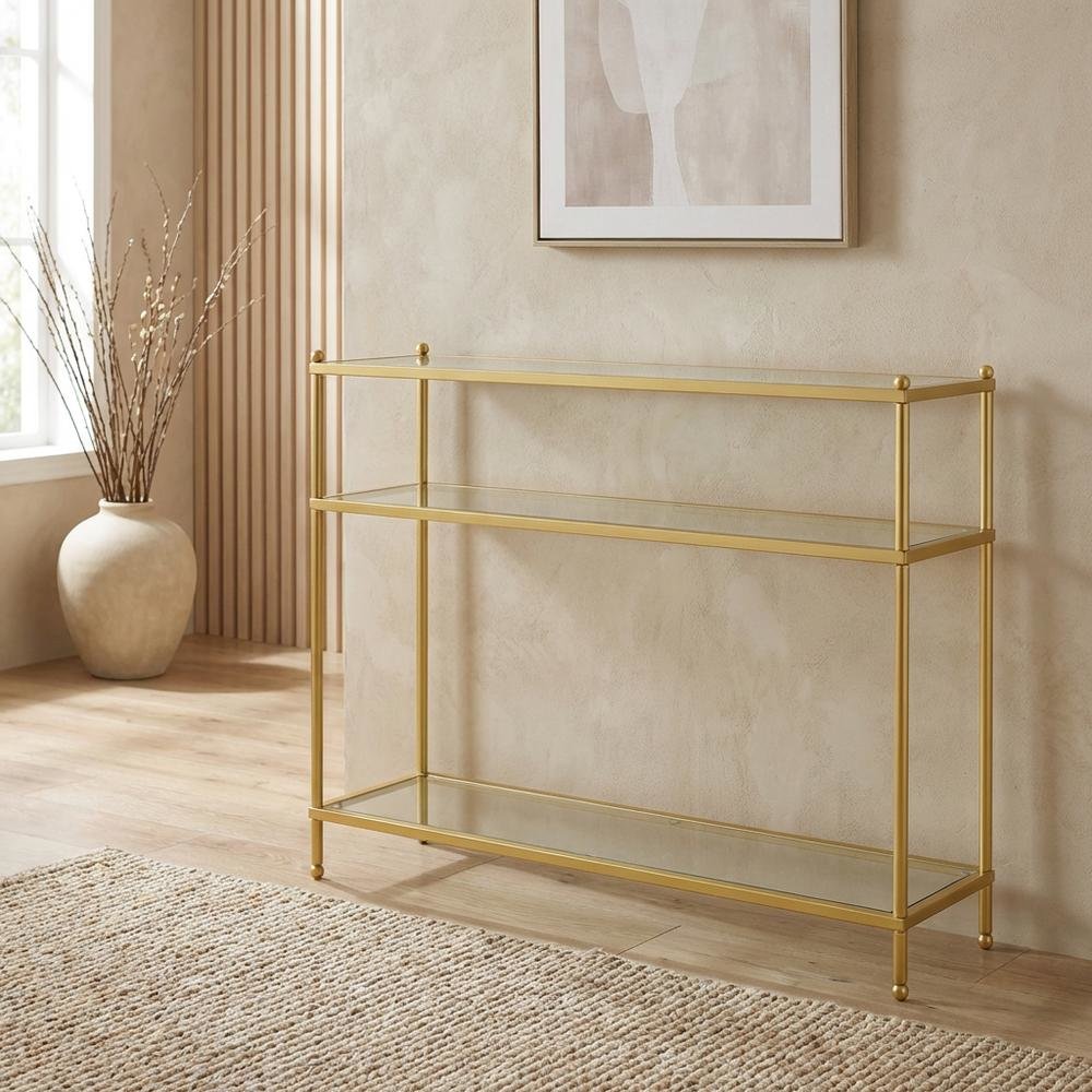 Glass console table with three tiers, modern design for versatile use. Picture 2