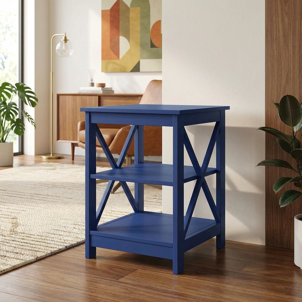 Cobalt Blue End Table with Shelves and Multi-Level Storage for Living Room. Picture 3