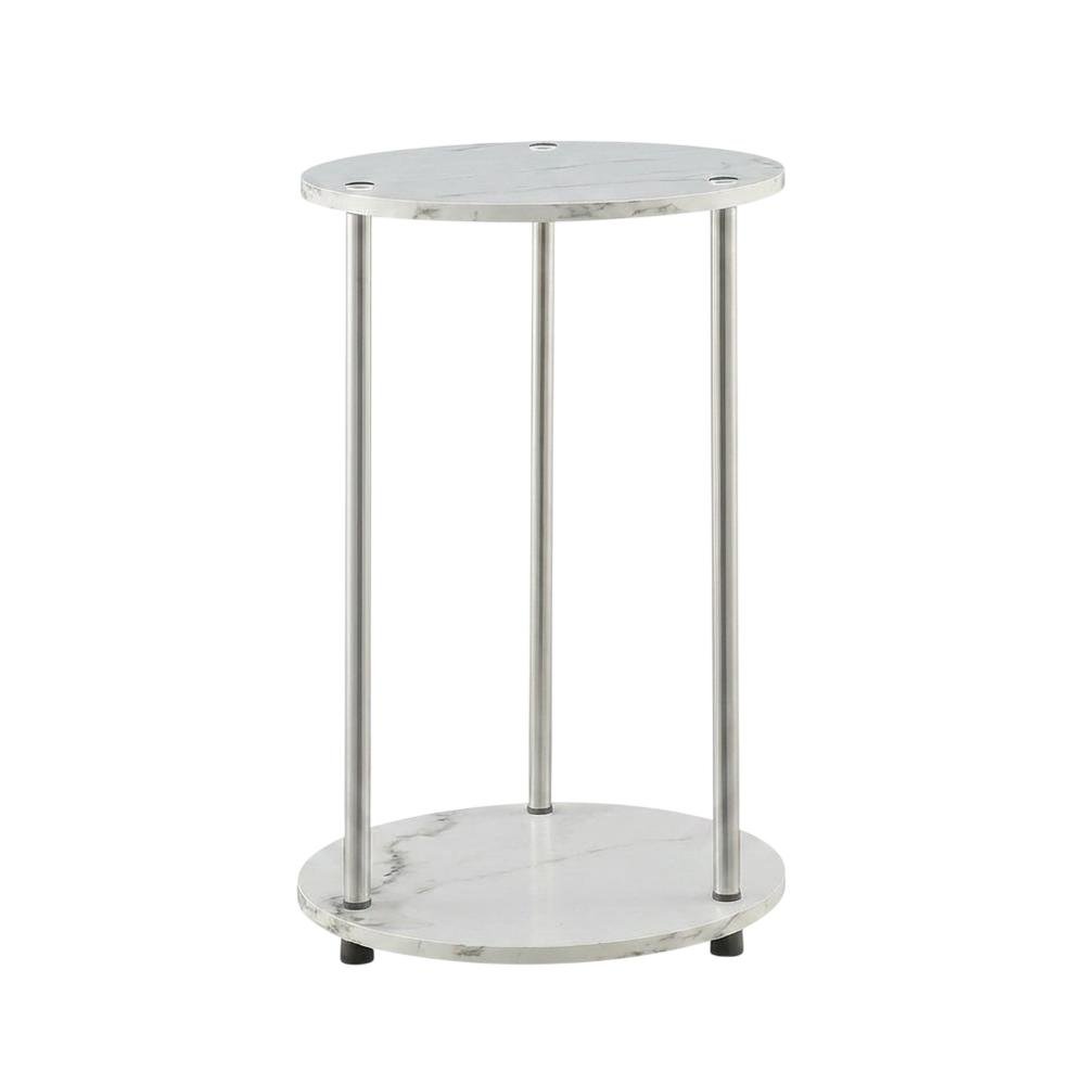 Round End Table with Faux White Marble Top and Chrome Finish. Picture 4