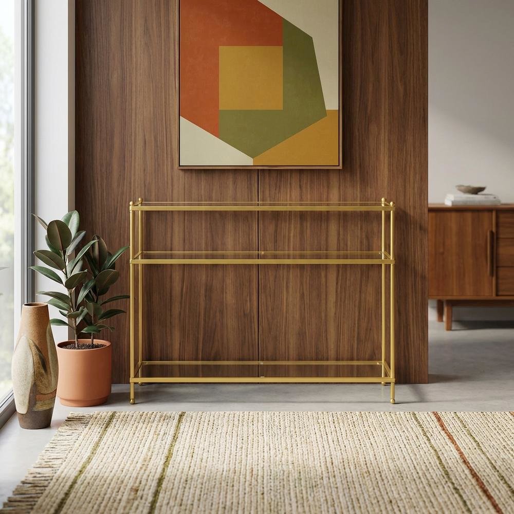 Glass console table with three tiers, modern design for versatile use. Picture 3