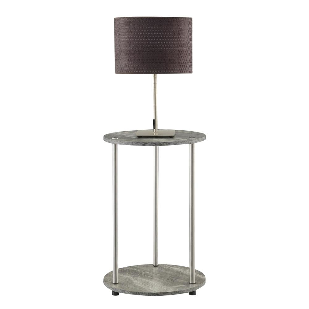 Round End Table with Faux Gray Marble Finish and Chrome Frame. Picture 4