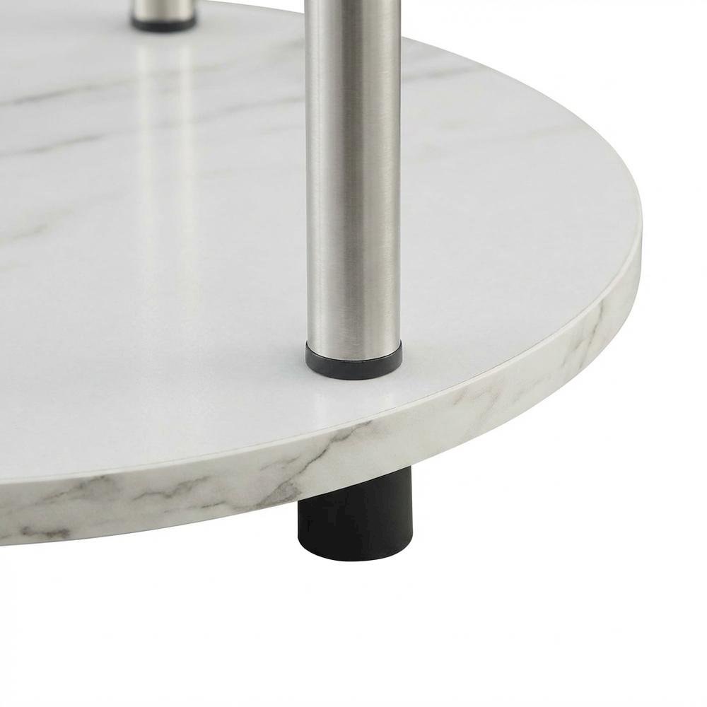 Round End Table with Faux White Marble Top and Chrome Finish. Picture 6