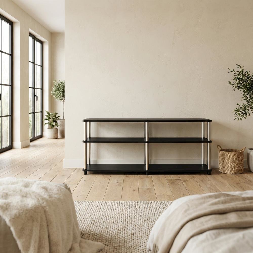 Espresso 3-Tier TV Stand, Particle Board, Steel Poles, 65-Inch Displays. Picture 3