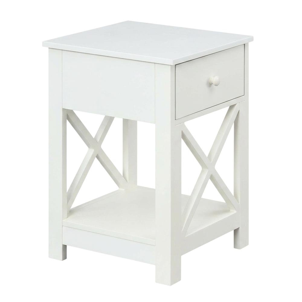 White 1-Drawer End Table with Modern Square Design. Picture 1