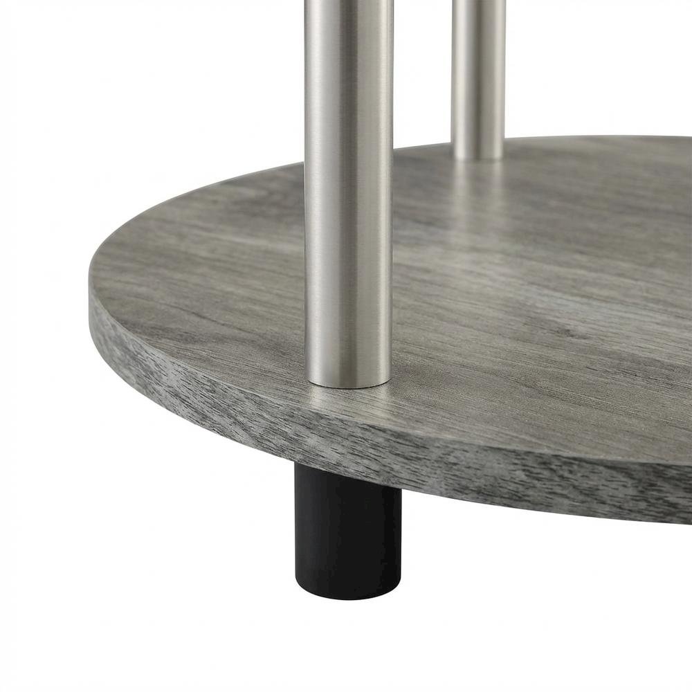 Round End Table with Faux Gray Marble Finish and Chrome Frame. Picture 6