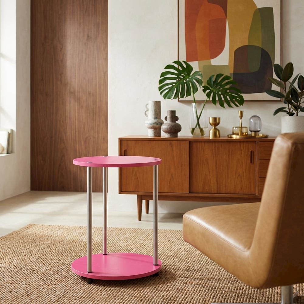 Pink 2-Tier Round End Table with Modern Design and Sturdy Construction. Picture 3