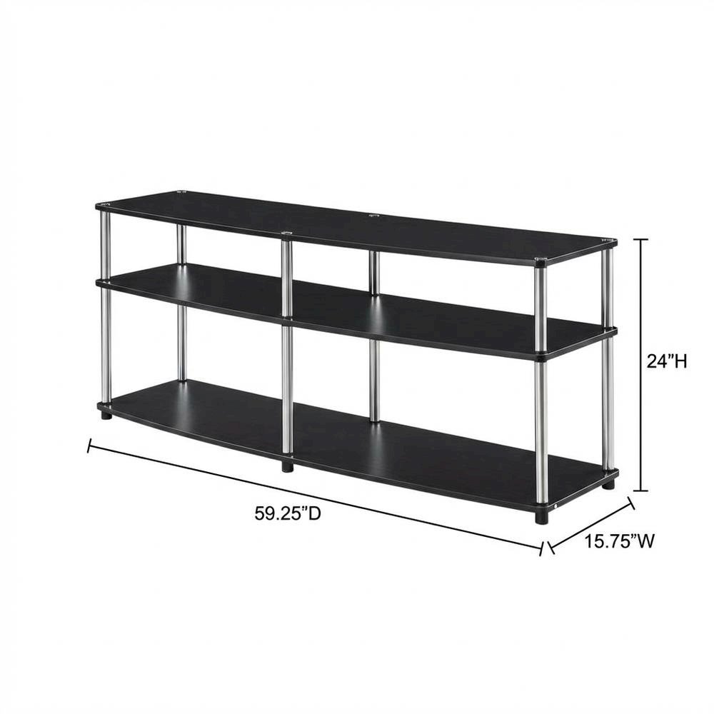 Espresso 3-Tier TV Stand, Particle Board, Steel Poles, 65-Inch Displays. Picture 7