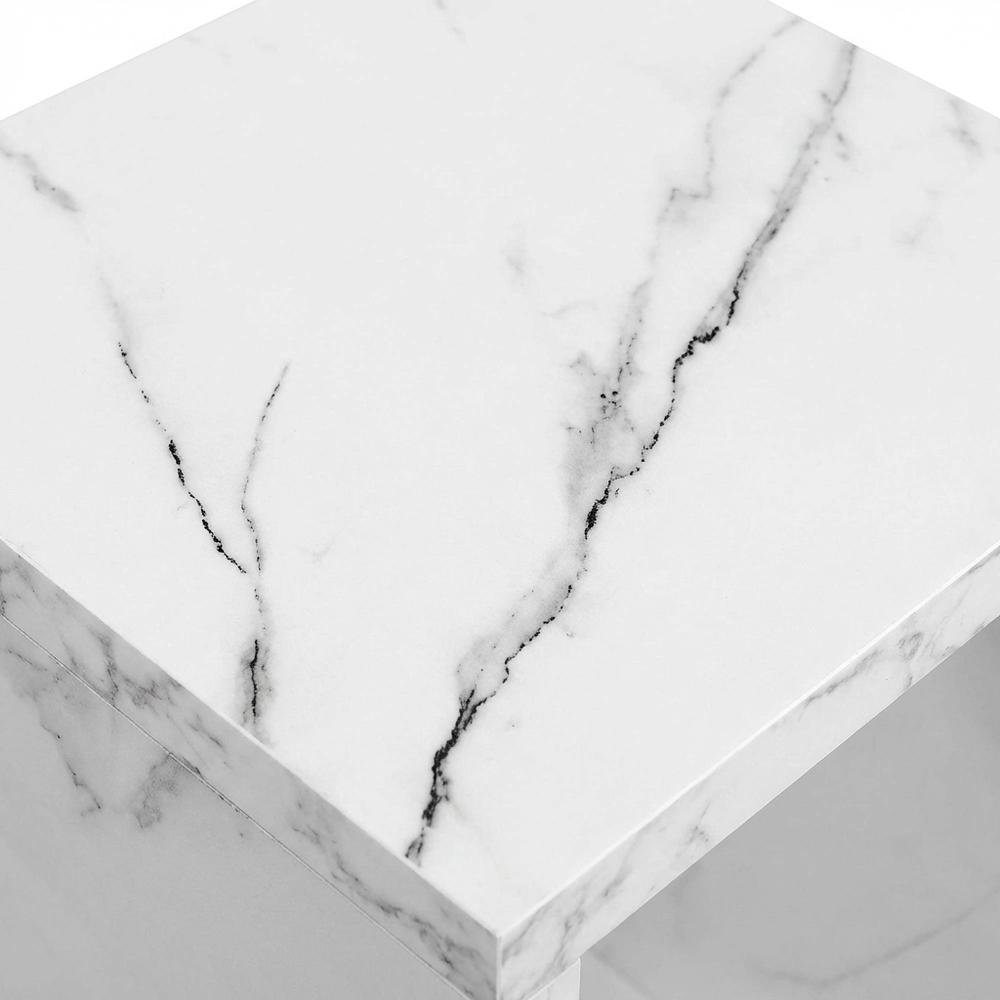 White Faux Marble End Table with Shelf for Living Room Use. Picture 5