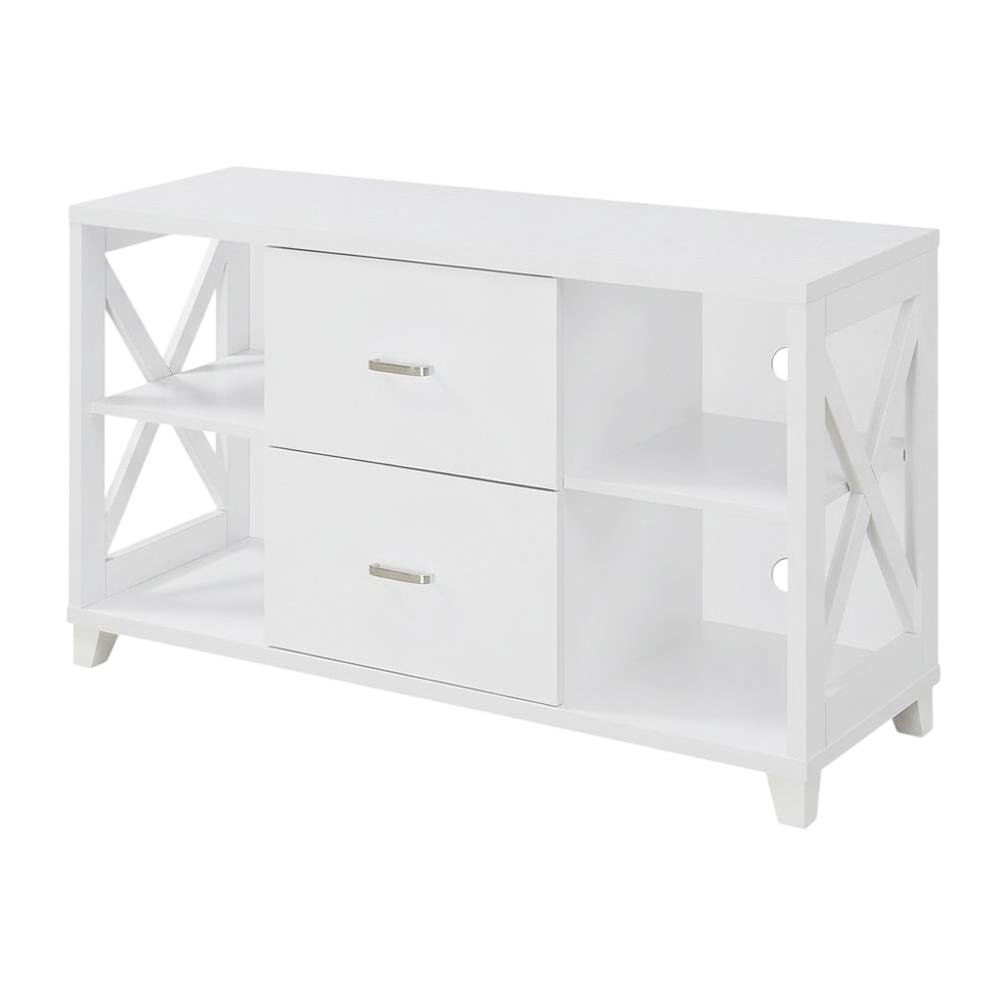 White Oxford Deluxe TV Stand, 2 Drawers, Shelves, Up to 55-Inch Screens. Picture 1