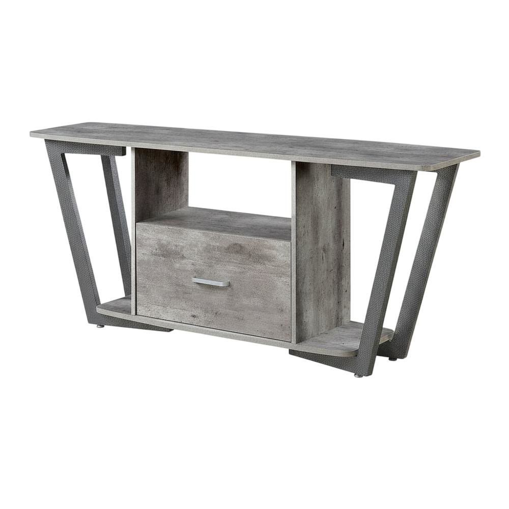 Gray TV stand with single drawer and shelf for 65-inch TVs, powder-coated metal. Picture 1