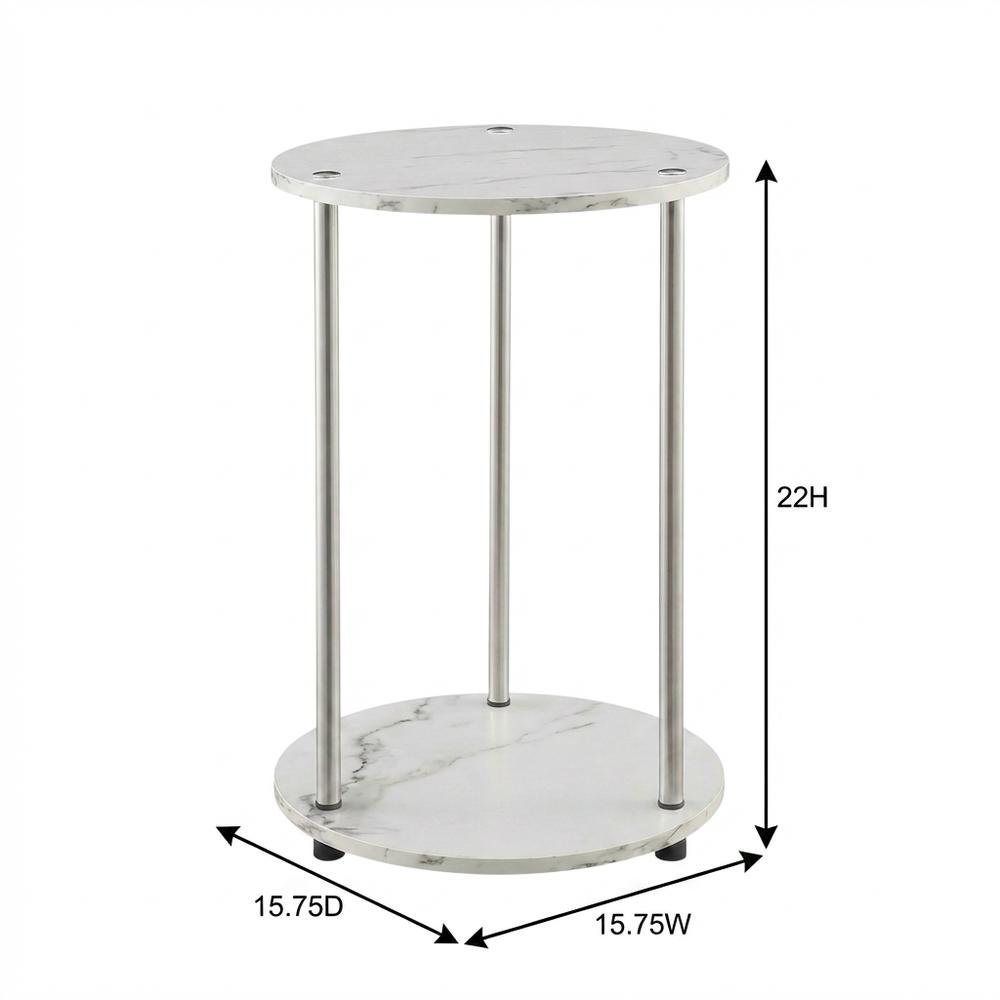 Round End Table with Faux White Marble Top and Chrome Finish. Picture 7