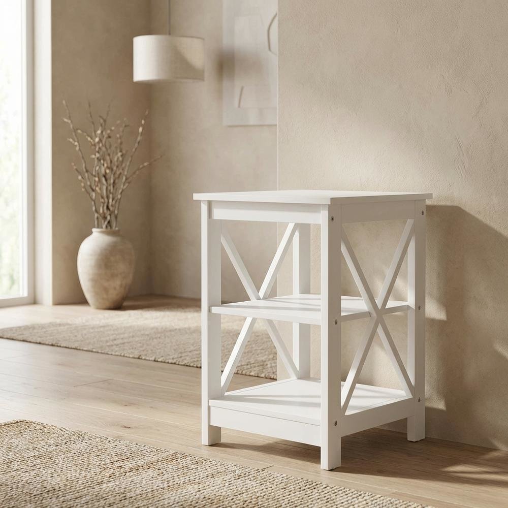 White end table with shelves, transitional coastal style, stylish and functional. Picture 2