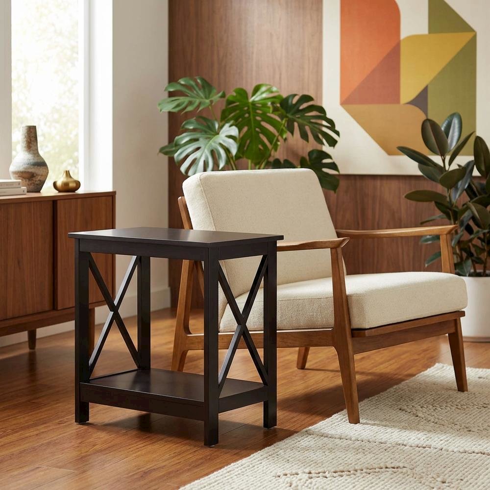 Wooden End Table with Shelf, Modern Surface, Durable Construction. Picture 2