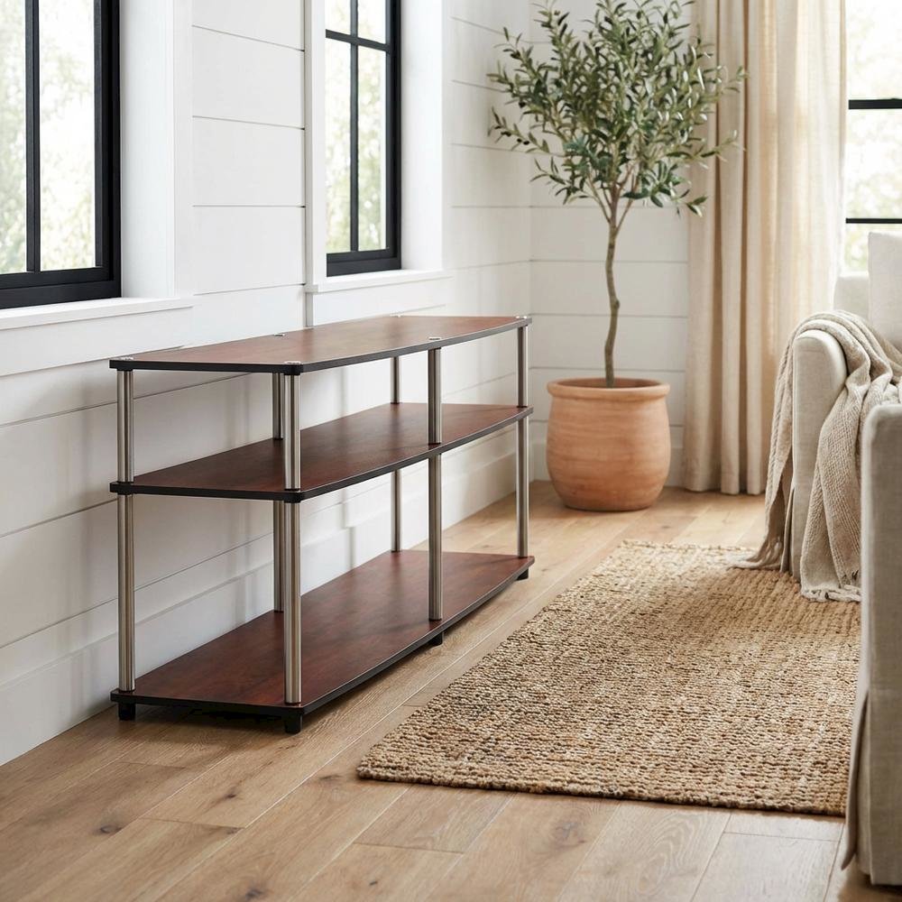 Cherry 3-tier TV stand, sturdy particle board construction, stainless steel. Picture 2