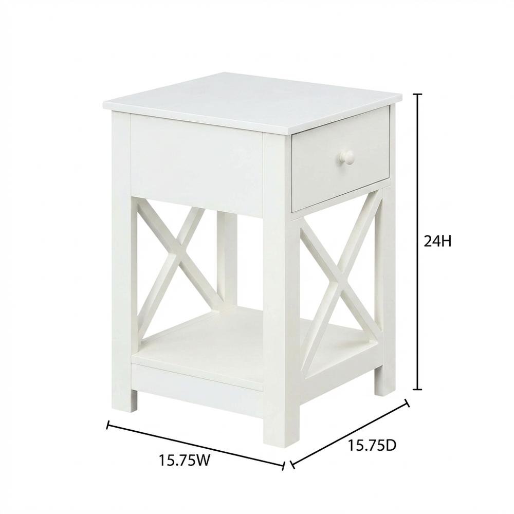 White 1-Drawer End Table with Modern Square Design. Picture 7