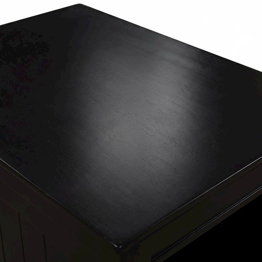 Black end table with built-in charging station and spacious shelf. Picture 5