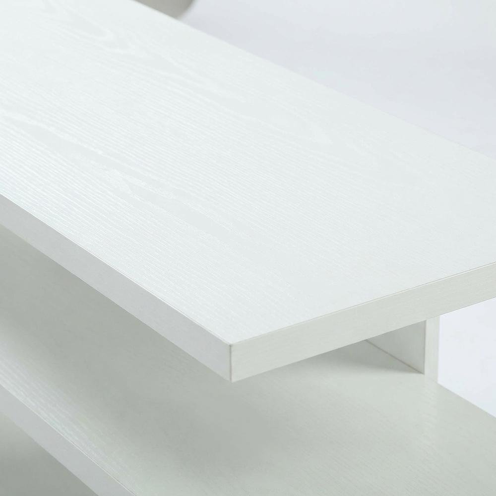 White 1-Drawer TV Stand with Shelves for TVs Up to 65 Inches, Contemporary Style. Picture 5
