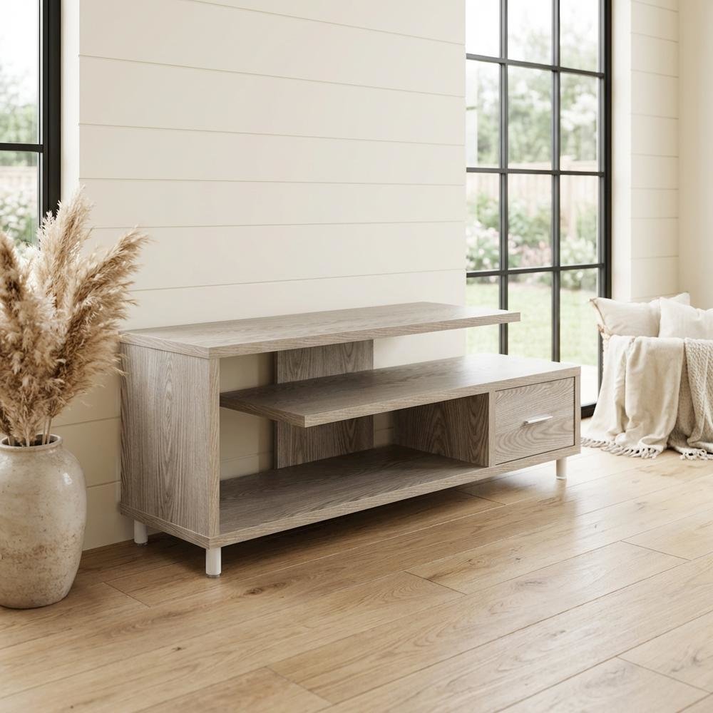 White Honeycomb Particle Board TV Stand with Shelves for up to 65-Inch TVs. Picture 3