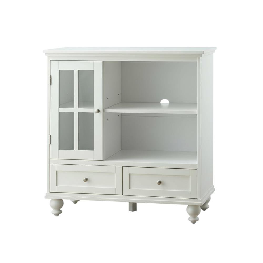 White Solid Wood Pine TV Stand with Ash Veneer and Tempered Glass accents. Picture 4