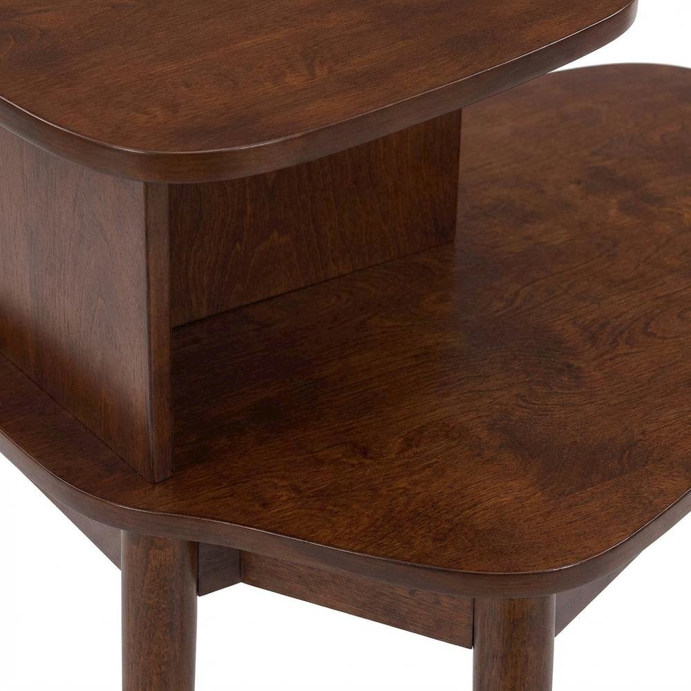 Mid-Century End Table, Brown, 2 Tier Shelf, Solid Wood Legs. Picture 5