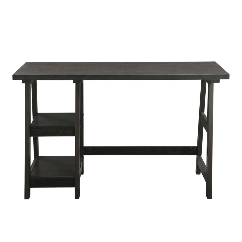 Wooden Trestle Desk With Shelves And Melamine Finish For Office Work. Picture 4