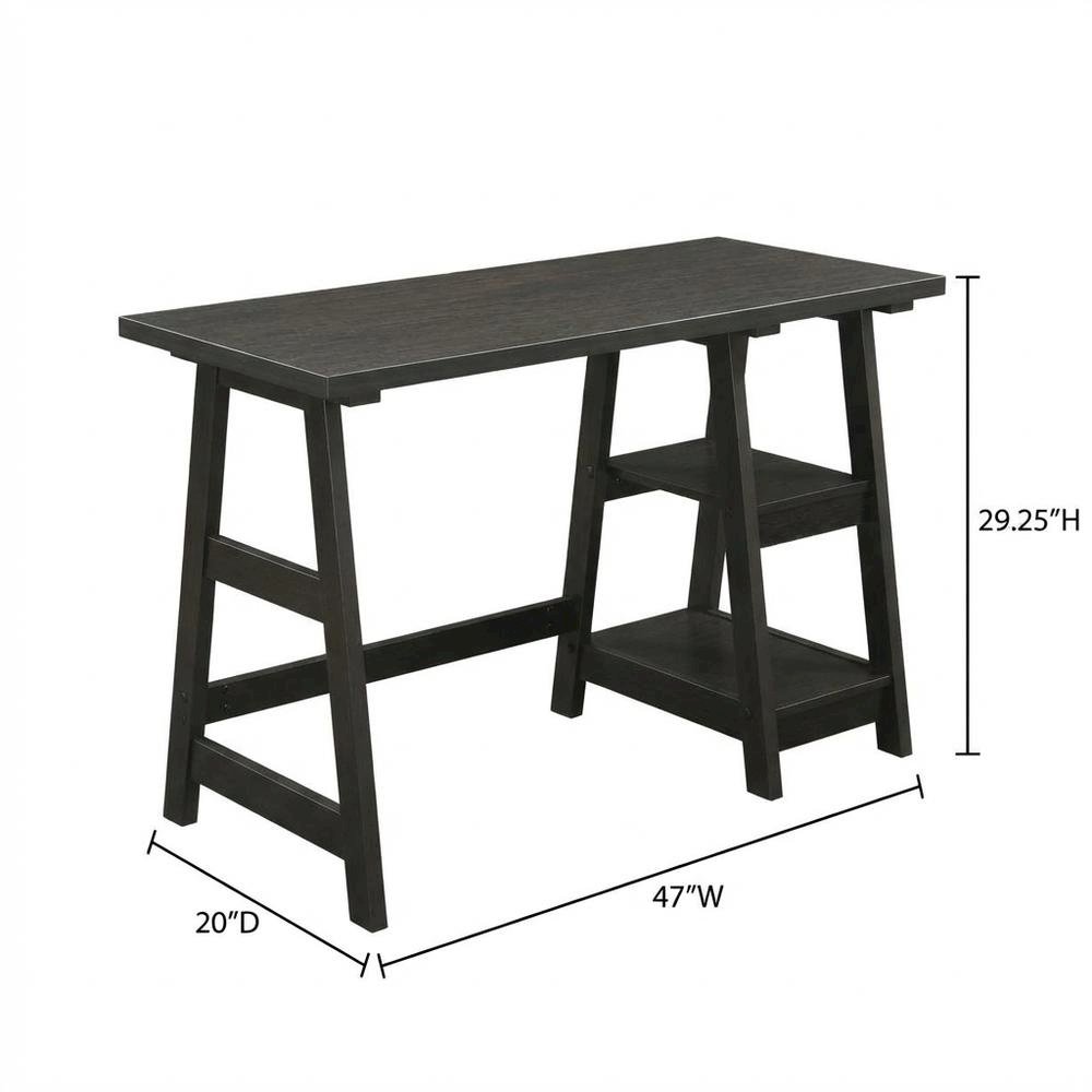 Wooden Trestle Desk With Shelves And Melamine Finish For Office Work. Picture 7