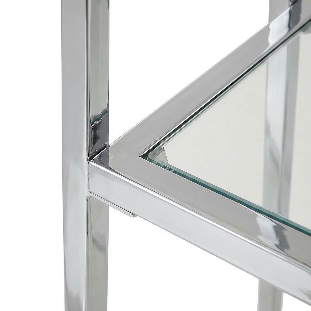Gray Glass Chrome Hall Table with Lower Shelf, Slim Metal Frame, Modern. Picture 5
