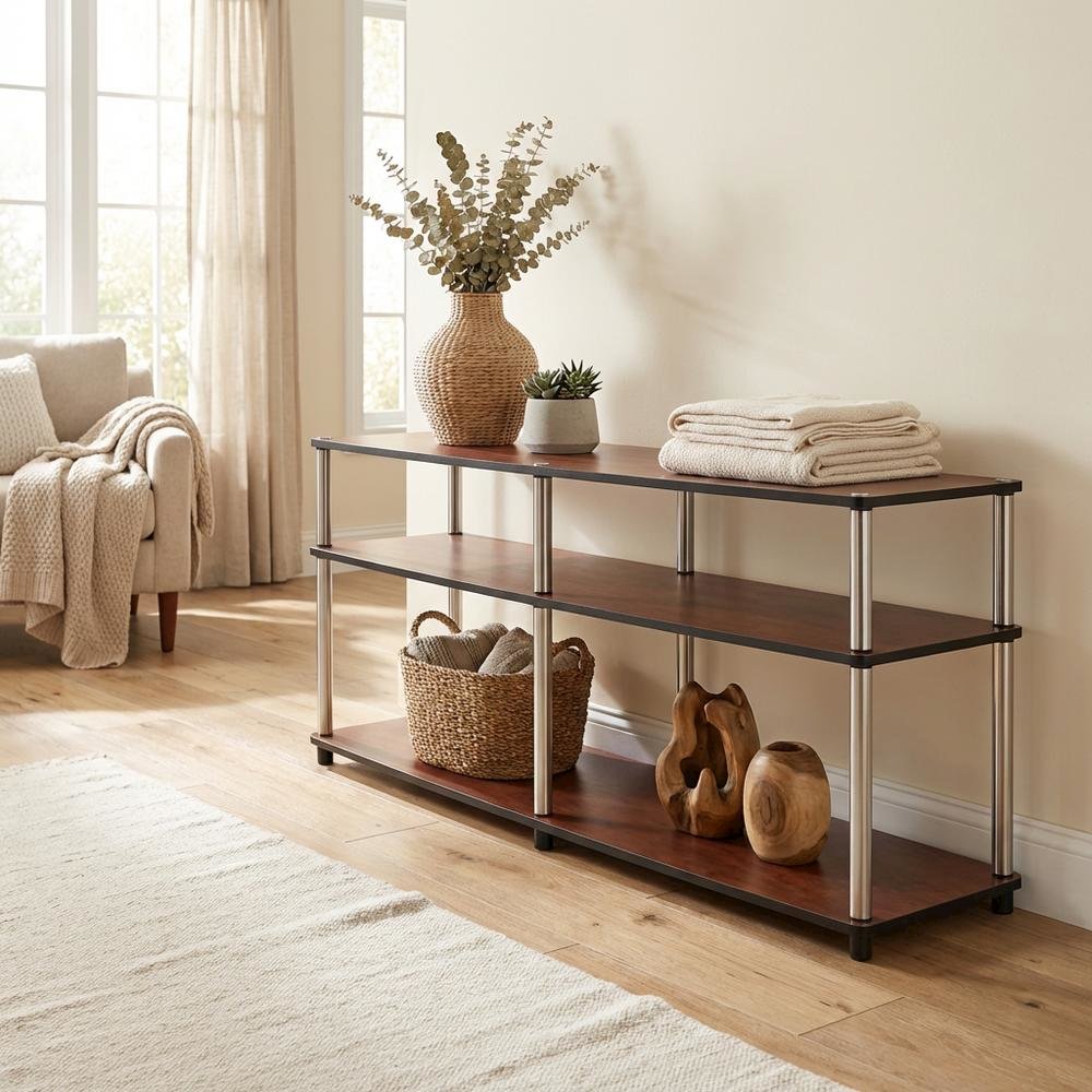 Cherry 3-tier TV stand, sturdy particle board construction, stainless steel. Picture 3