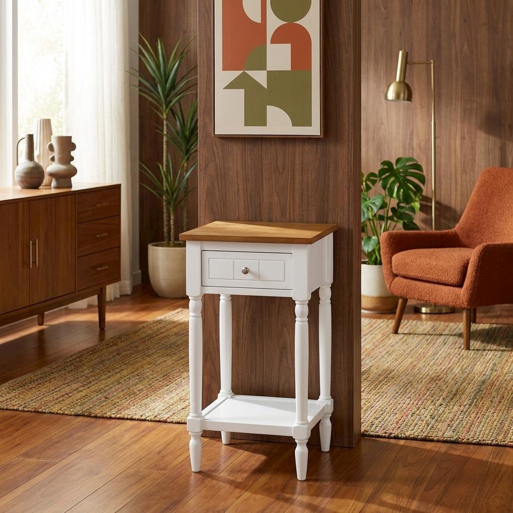 Traditional-style accent table with drawer and shelf for versatile living spaces. Picture 3