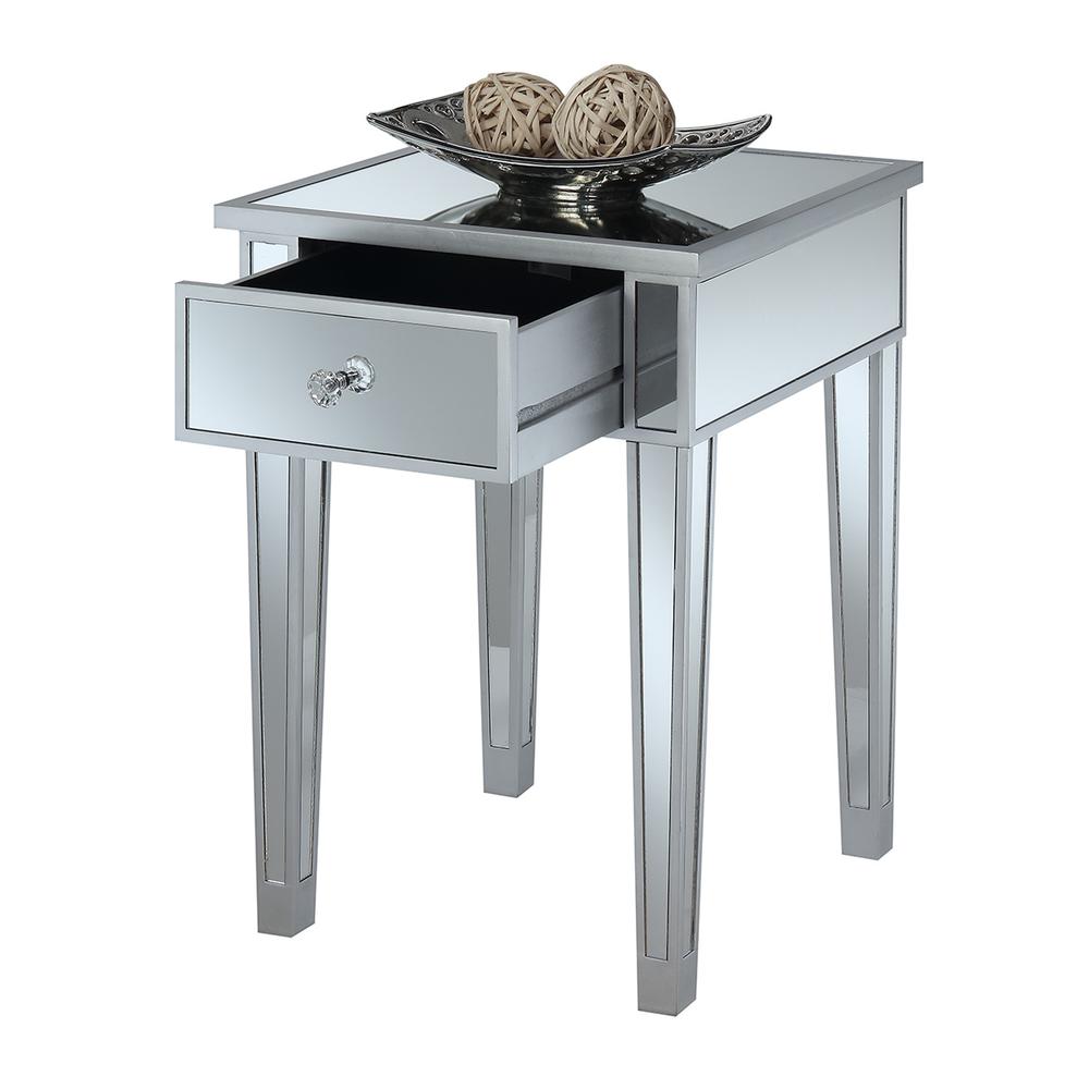 Gold Coast Mirrored End Table with Drawer. Picture 3