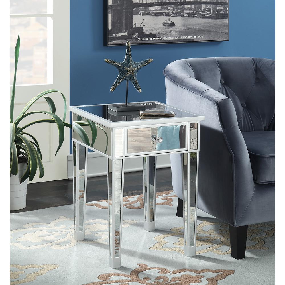 Gold Coast Mirrored End Table with Drawer. Picture 2